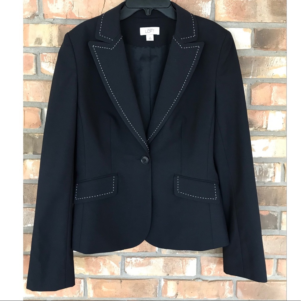 Anne Taylor LOFT Black Button Down Wool Blend Blazer Size 4